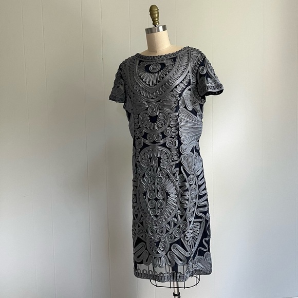 JS Collections Short Sleeve Mesh Cocktail Dress Size 12 Soutache Sheer Cocktail - Picture 8 of 15